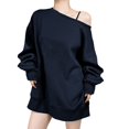 thumbnail image 1 of off The Shoulder Sweatshirt, Yigetop Women's Fashion Solid Color Sweatshirt Casual Long Sleeve Oversized Fall Pullover Sweatshirts Over The Shoulder Sweater Navy M, 1 of 4