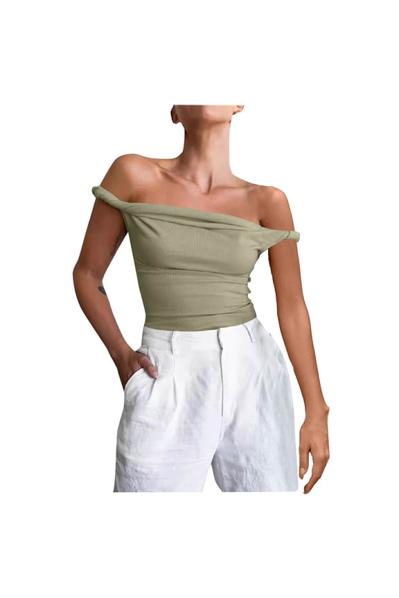 Off Shoulder Tank Tops for Women Sleeveless Cami Y2K Slim Fit Crop Tanks Solid Color Singlets Roll Trim Tank Sexy Tube Top Ladies Going Out Party Club Outfits