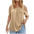 thumbnail image 1 of Off The Shoulder Tops,Plus Size Tops,Women's Plus Size Top Short Sleeved Basic Casual Round Neck Off Shoulder T-Shirt Loose Fitting Shirt,Womens Plus Size Tops, 1 of 5