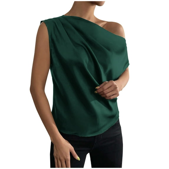 Off Shoulder Tops for Women Elegant Satin Blouse Plain Summer T Shirts Casual Loose Lightweight Regular Tee Shirt Ladies Business Office Work Top for Party