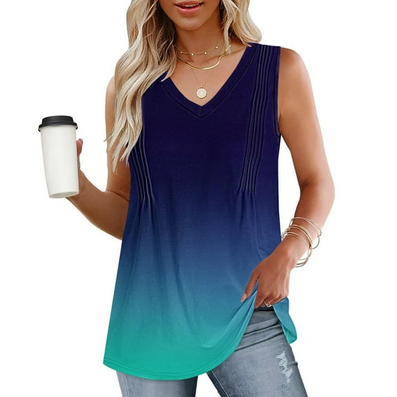Off the Shoulder Tops for Women GaThRRgYP Womens Summer Tops Plus Size,Fashion Women's Spring/Summer Solid Color V-neck Sleeveless Top Tank Top Blue S