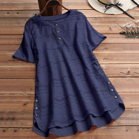 off The Shoulder Tops for Women Plus Size Summer Women Casual Embroidery Eyelet Short Sleeve Lightweight T Shirt Tops Button down Crew Neck Loose fit Tee Shirts White Shirts for Women Dressy Casual