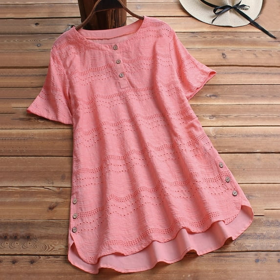 off The Shoulder Tops for Women Plus Size Summer Women Casual Embroidery Eyelet Short Sleeve Lightweight T Shirt Tops Button down Crew Neck Loose fit Tee Shirts Womens Shirts Short Sleeve Loose