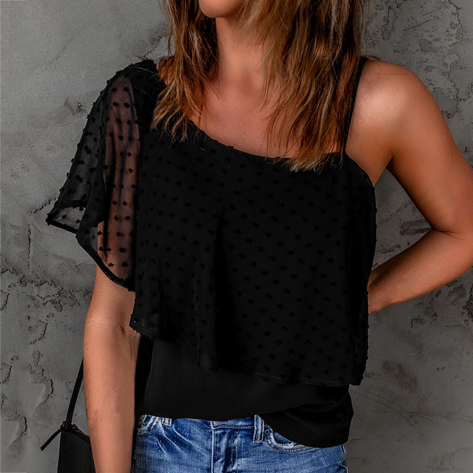Off The Shoulder Tops For Women Short Sleeve Chiffon Blouse 2 Wearing ...