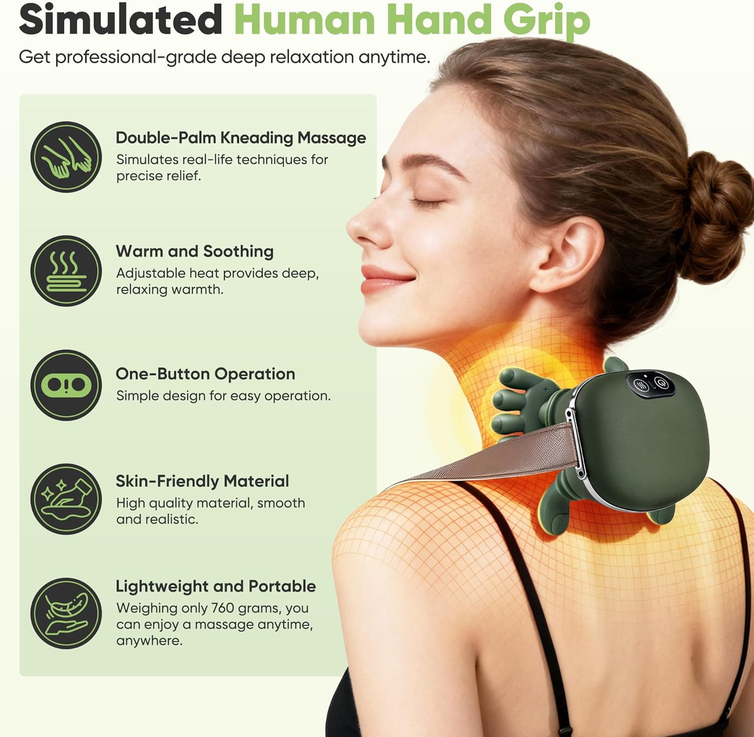 Shoulder and Neck Massager, Bionic Heated Massage Gun with 4D Kneading for Muscle Relief