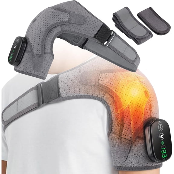 Shoulders Massager, Adjustable Shoulder Massager with Heat for Pain Relief Deep Tissue, 3 Levels Vibration & 3 Levels Heating Shoulder Heat (Gery)