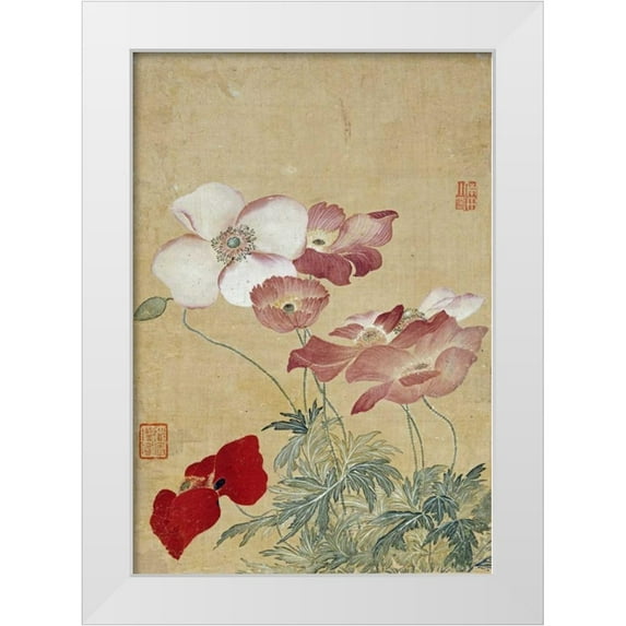 Shouping, Yun 23x32 White Modern Wood Framed Museum Art Print Titled - Poppies
