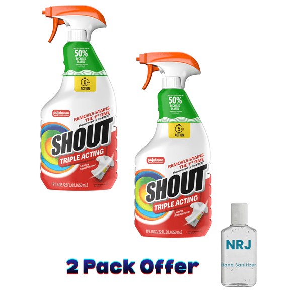 Shout Active Enzyme Laundry Stain Remover Spray, Triple-Acting Formula Clings, Penetrates, and Lifts 100+ Types of Everyday Stains - Prewash Spray 22oz