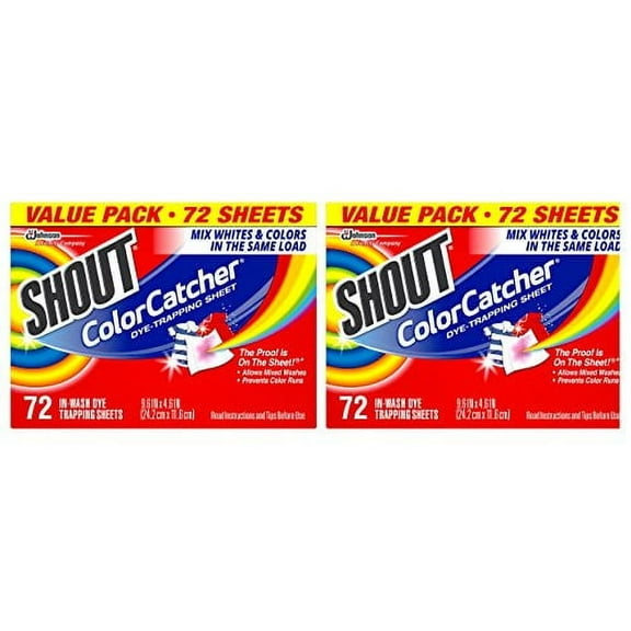Shout Color Catchers for Laundry, Allow Mixed Washes, Prevents Color Runs and Maintains Original Clothing, 72 Count - Pack of 2 (144 Total Sheets)