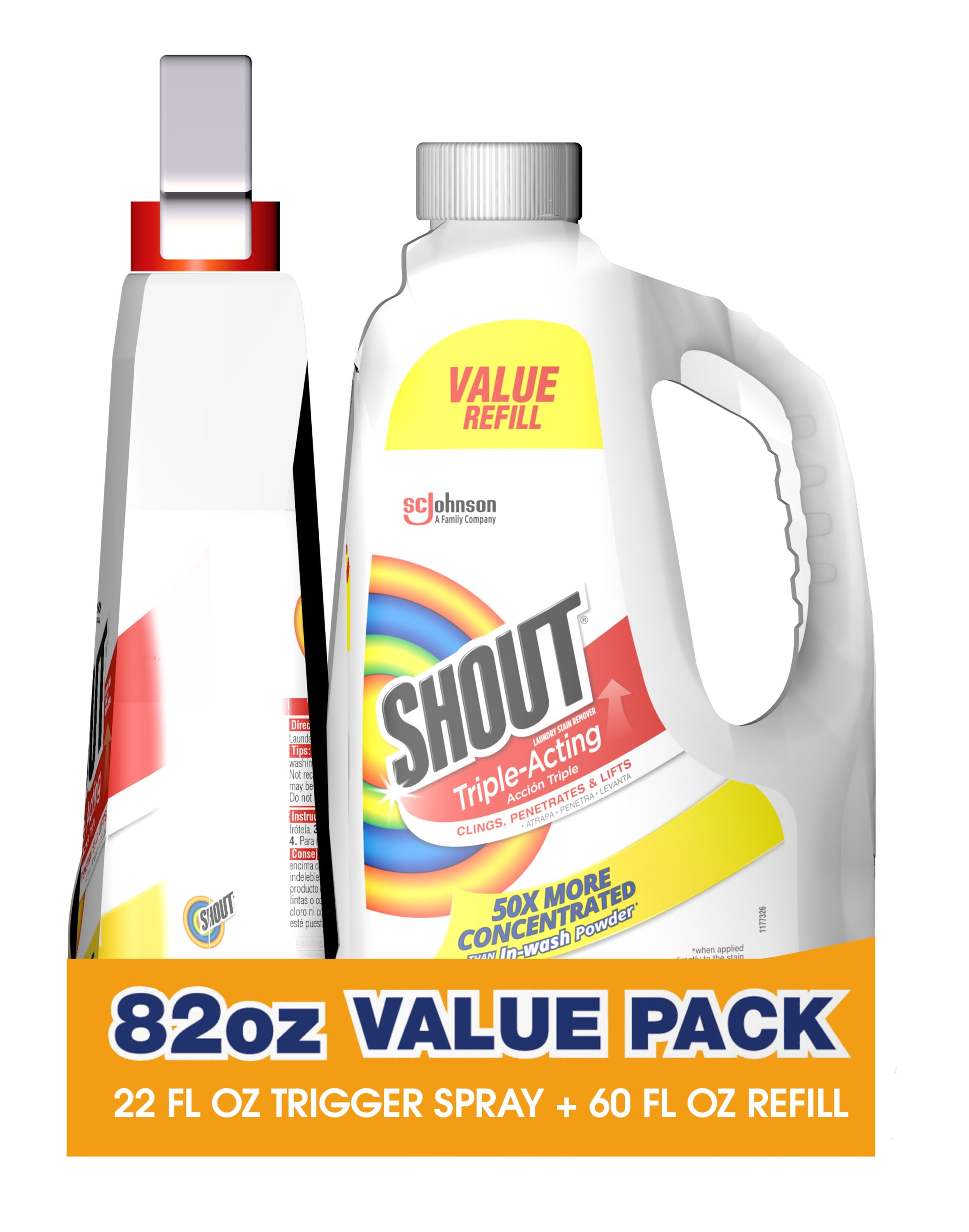 Shout TripleActing, Laundry Stain Remover Spray, 22 oz Trigger with 60
