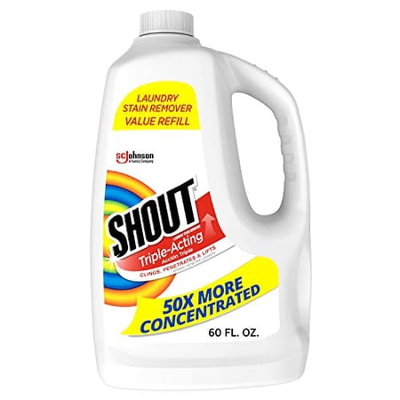 Shout Active Enzyme Laundry Stain Remover Spray, Triple-Acting Formula Clings, Penetrates, and Lifts 100+ Types of Everyday Stains - Prewash Refill 60 oz