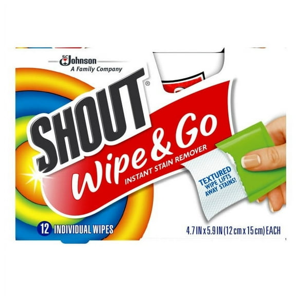 Shout Wipe & Go, Instant Stain Remover, 12 Wipes, Pack of 2