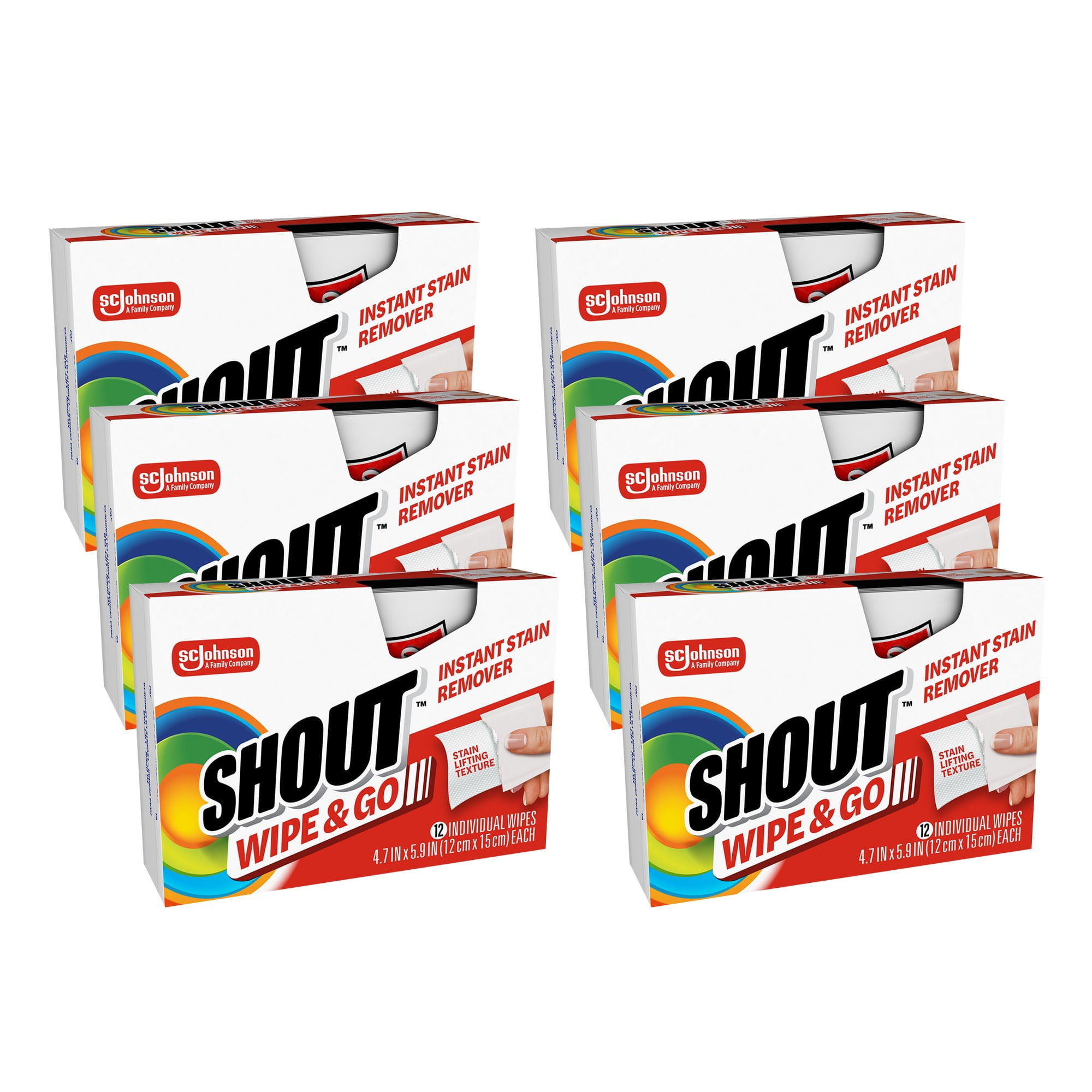 Shout Wipe & Go, Instant Stain Remover, 12 Wipes (Pack of 6