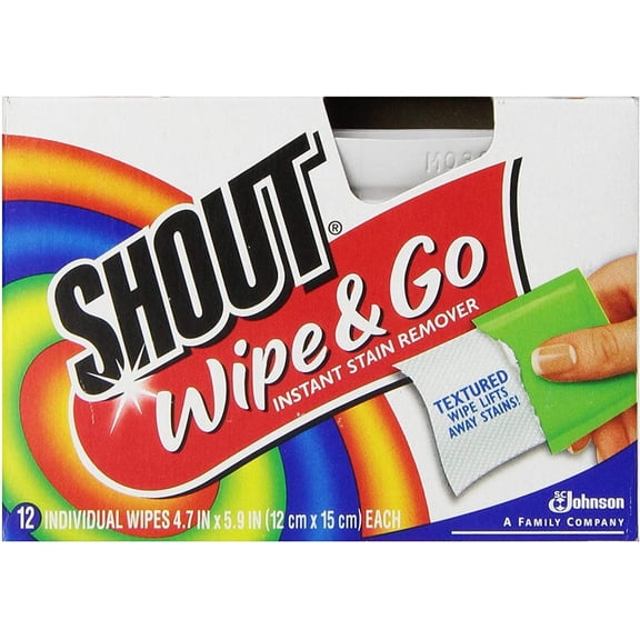 Shout Wipe & Go Instant Stain Remover Wipes, 12 CT (12 Packs of 12)