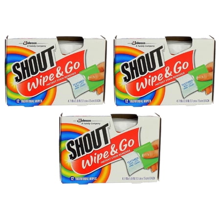 Shout Wipe and Go Instant Stain Remover 12 Count, 3 Pack