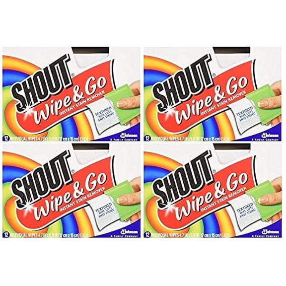 Shout Wipes - Portable Stain Treater Towelettes - (4- Pack,48 Wipes Count)