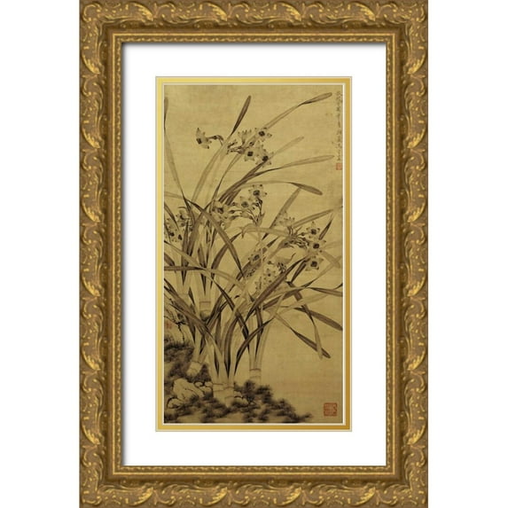 Shouzhen, Ma 11x18 Gold Ornate Wood Framed with Double Matting Museum Art Print Titled - Narcissus