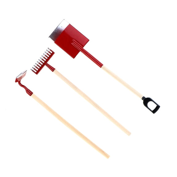 Shovel Rakes Hoe Miniature 3Pieces Garden Tool Set For 1/12 Dollhouses Enthusiasts And Model Hobbyists