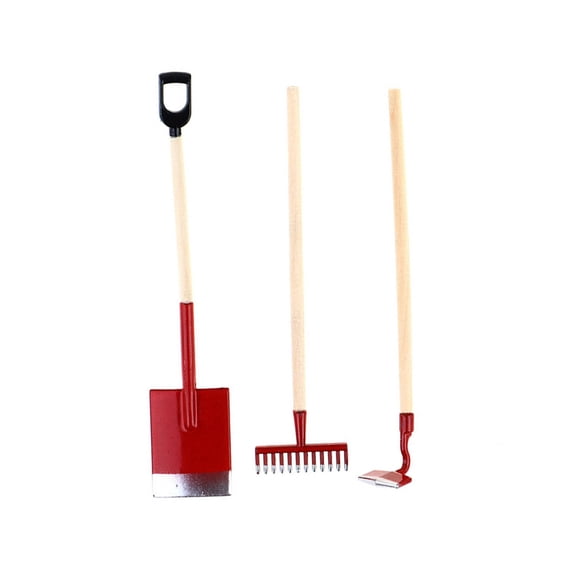 Shovel Rakes Hoe Miniature 3Pieces Garden Tool Set For 1/12 Dollhouses Enthusiasts And Model Hobbyists
