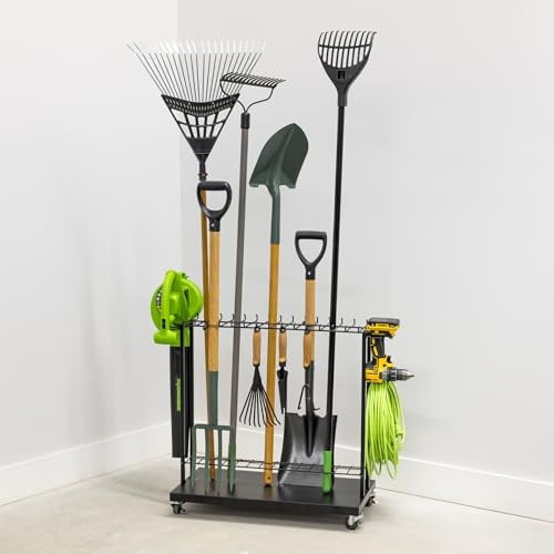 Shovel Shuttle Mobile Tool Storage, Garden Cart on Wheels, Freestanding Garden Organizer, Holds Rakes, Power Tools, Rolling Yard Tool Organizer$$Garden & Patio