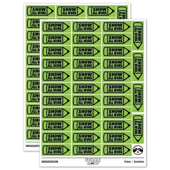 Show All Work Pencil School Teacher Sticker Set - Light Green - Matte Finish - 1.5" Small