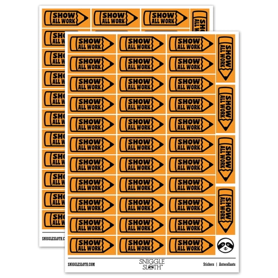 Show All Work Pencil School Teacher Sticker Set - Orange - Matte Finish - 1.5" Small