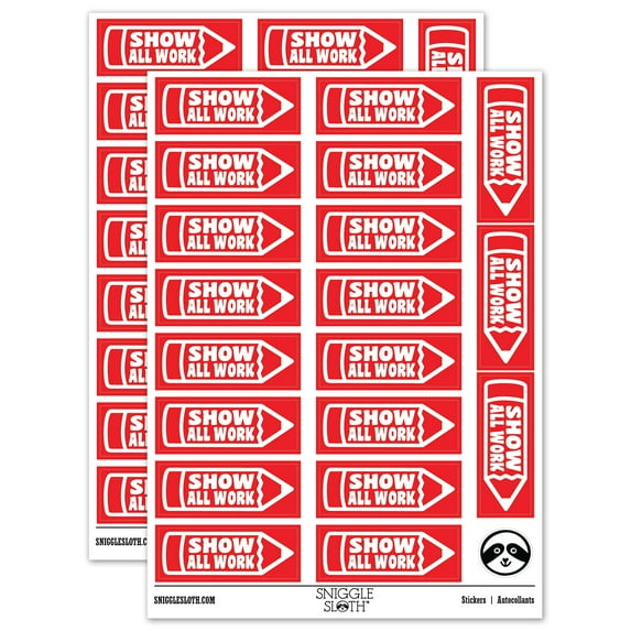 Show All Work Pencil School Teacher Sticker Set - Red - Gloss Finish - 2.00" Large