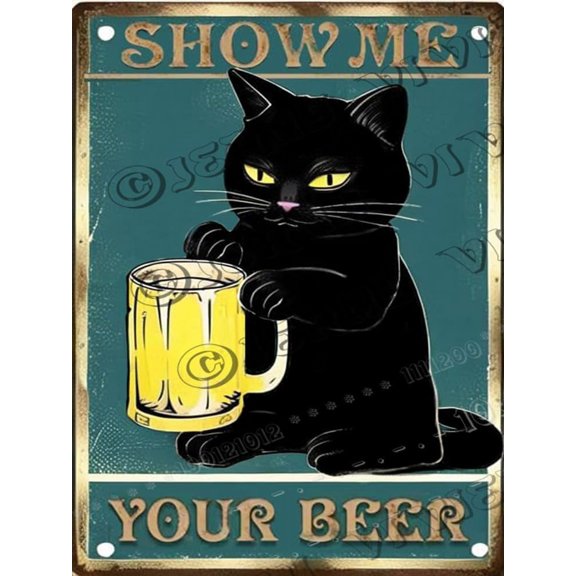 Show Me Your Beer Black Cat New Aluminum Sign 12x16 Inch, Funny Black Cat Bar Beer Metal Tin Sign for Home Cafe Bar Pub Club Man Cave Art Wall Decor, Black Cat Lovers Gifts