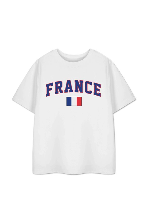France Unisex Kids White Short Sleeved T-Shirt | 2-3 Years | Made by Vanilla Underground
