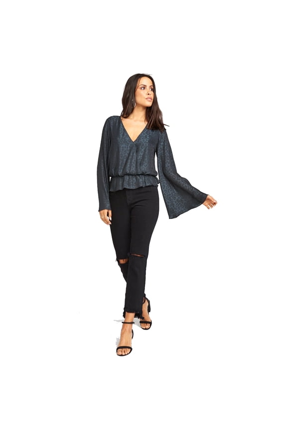 Women's Richie Flare Top, Charcoal Cheetah Silky, Small