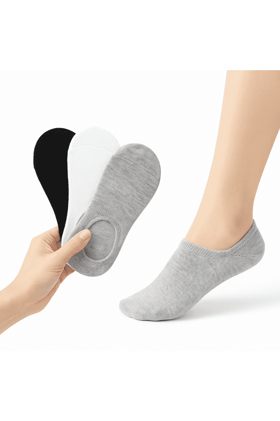 No Show Socks for Men:Athletic Invisible Cotton Blend Liners-Anti Slip Grip & Cushioned Sole for Gym Walking Travel & Outdoor Training-6 Pairs Black White Gray Size L