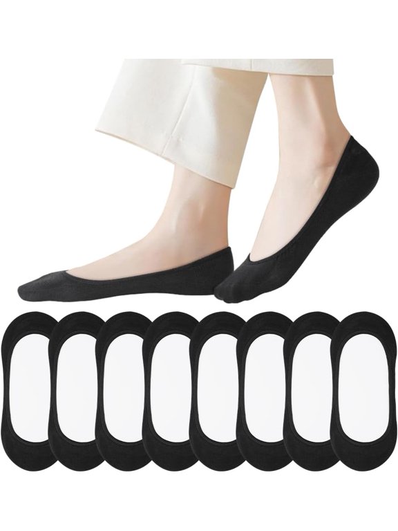 No Show Socks Women, 8 Pairs Ladies Invisible Sock, Non Slip Ultra Low Cut Liner Boat Loafer Sock, Cotton Breathable Footsies Shoe Socks for Loafers Flats Pumps Trainers UK 4.5-7