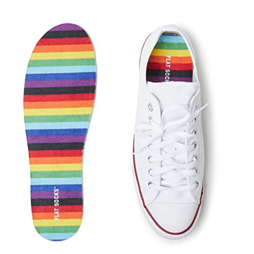 No Show Socks for Women and Men, FLAT SOCKS (LG) Shoe Liners for Women, Moisture Absorbing Shoe Inserts, Cushioned No See Socks for Flats, Trim to Fit Non-Slip Liner Socks, Cotton Shoe Liner, Rainbow