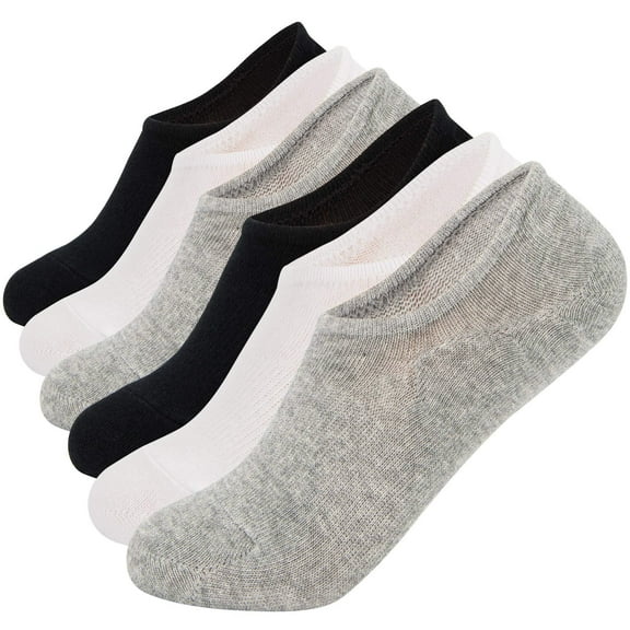 No Show Socks - Zando Womens Low Cut Socks Boat Line Ankle Socks Teen Non Slip Short Socks for Flats Cotton Invisible Socks Girls Gift 6 Pack Black White Grey