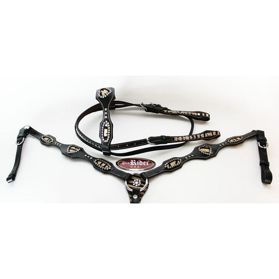 Show Tack Bridle Western Leather Rodeo Headstall Breast Collar 8526