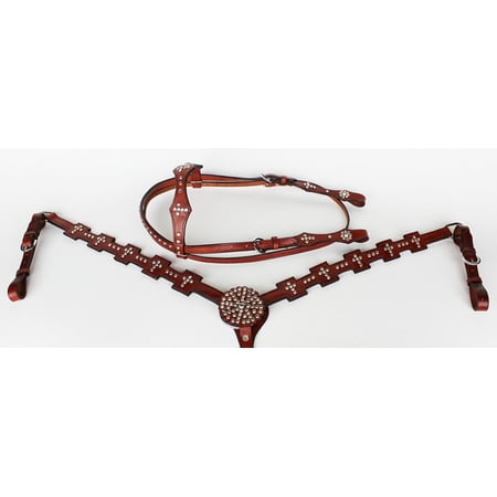 Show Tack Bridle Western Leather Rodeo Headstall Breast Collar 8549