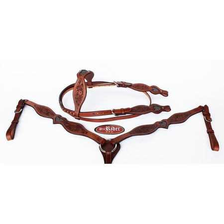 Show Tack Bridle Western Leather Rodeo Headstall Breast Collar 8574