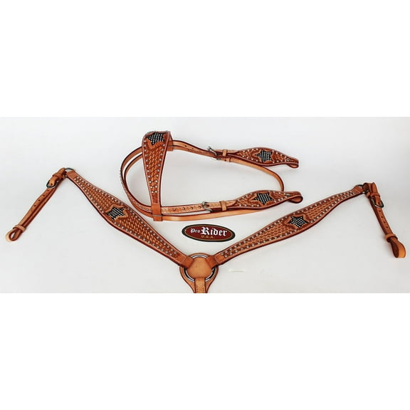 Show Tack Bridle Western Leather Rodeo Headstall Breast Collar 8576