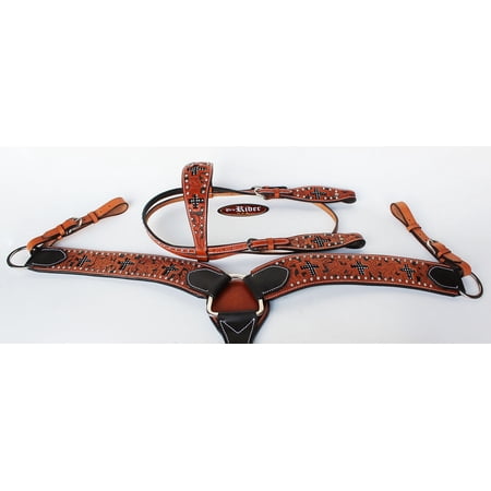 Show Tack Bridle Western Leather Rodeo Headstall Breast Collar 8584
