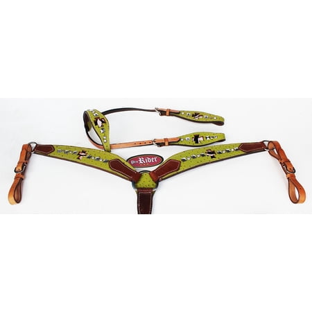 Show Tack Horse Bridle Western Leather Headstall Breast Collar Green 8250