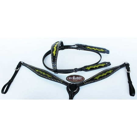 Show Tack Horse Bridle Western Leather Headstall Breast Collar Green 8276