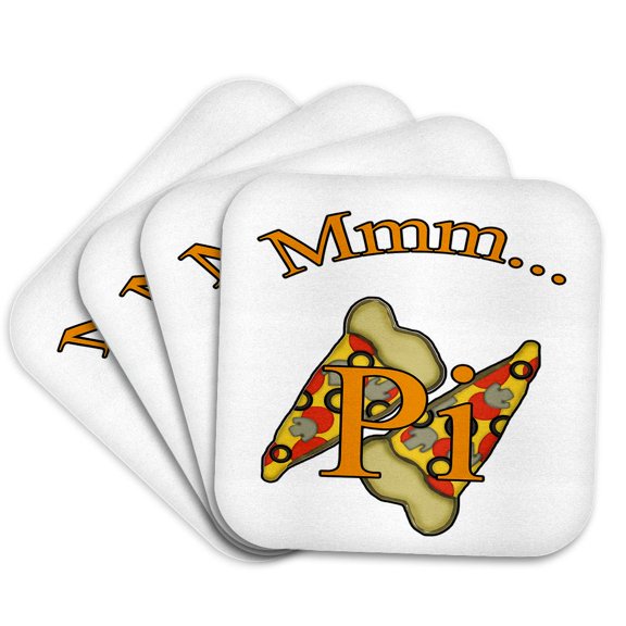 3drose, Show Your Love for Pi and Pizza, Set of 4 Coasters - Soft