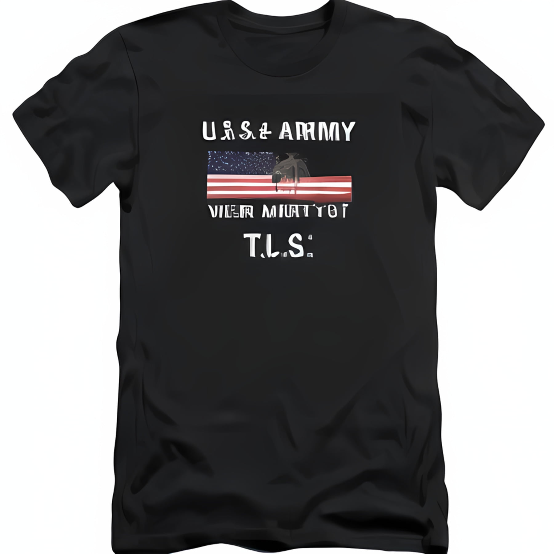 Show Your Patriotism with Black T-Shirt Bold ' ' Logo & American Flag