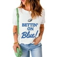 thumbnail image 1 of Show Your Team Spirit with this White Graphic Tee: 'BETTIN ON' Blue Rugby Football Design | [ZhiHiMeRi] | (US 12-14)L, 1 of 10