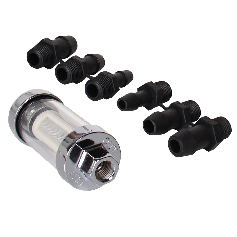 Show as photo-Universal Chrome Glass Fuel Filter, 100%, 1/4, 5/16, 3/8 inch, Reusable, Inline Washable, 4.2 inch