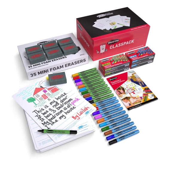 Show-me Classpack of 35 x Picture Story dry erase boards, pens and erasers plus free cleaner