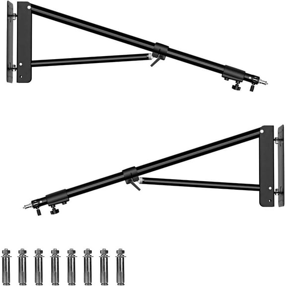 ShowMaven 2 PCS Wall-Mounted Boom Arm for Ring Light, Monolight, Softbox, Umbrella, Reflector, Support 160 Degree Rotation, Max Length 67in/169cm