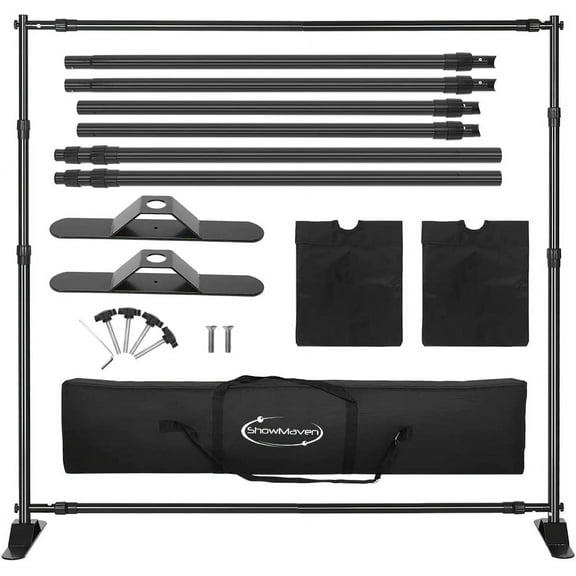 ShowMaven Adjustable Banner Stand with Carrying Bag & Sandbags, Aluminum