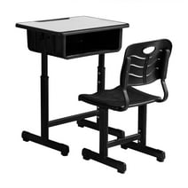 ShowMaven Student Desk and Chair Combo, Height Adjustable Children's Desk and Chair Workstation with Drawer(Black)