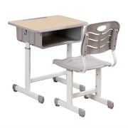 ShowMaven Student Desk and Chair Combo, Height Adjustable Children's Desk and Chair Workstation with Drawer(Light Grey&White Oak)